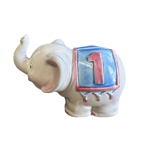 Vintage Ceramic Blue Elephant Bank With Stopper Saddle Korea - Picture 4 of 6